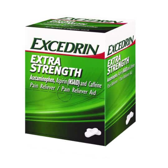 Excedrin Extra Strength 2-pack 25ct Dispenser Box with side panel view.