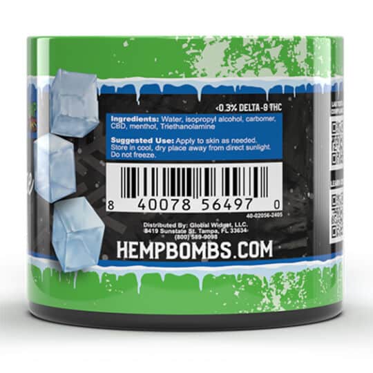 Hemp Bombs 400mg CBD Cool Freeze Rub 4oz Jars side view