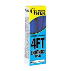 CBTEK Lightning to USB 4ft charging cable royal blue each package.