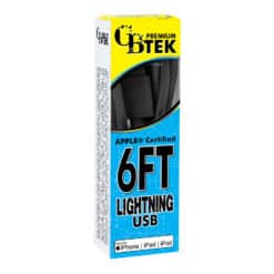 CBTEK Lightning to USB 6ft charging cable black each package.