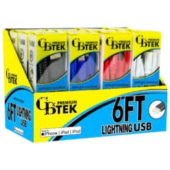 CBTEK Lightning to USB 6ft display with 4 colors black, red, white and royal blue.