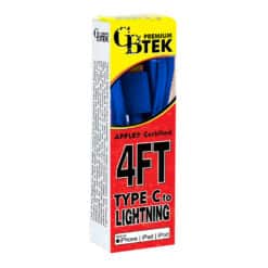 CBTEK Type C to Lightning 4ft charging cable royal blue each package.