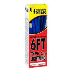 CBTEK Type C to Lightning 6ft charging cable royal blue each package.