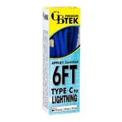 CBTEK Premium 6 foot MFI certified Lightning to USB charging cable in royal blue color.