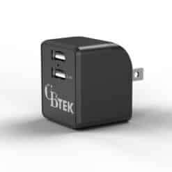 Dual Port wall charger with 1 USB-A and 1 USB-A 2.4A in color light black.