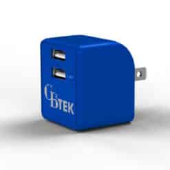 Dual Port wall charger with 1 USB-A and 1 USB-A 2.4A in color blue.