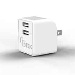 Dual Port wall charger with 1 USB-A and 1 USB-A 2.4A in color white.