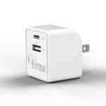 Dual Port wall charger with 1 USB-A and 1 USB-C in white color.