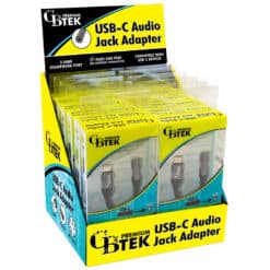CBTEK Premium USB-C Audio Jack Adapter display. Adapter has 3.5mm headphone port and is Plug and play.