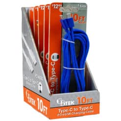CBTEK Type C to Type C 10 foot long PD 60W nylon charging cable.