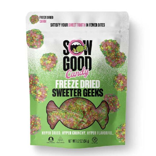 Sweeter Geeks Freeze Dried Candy front of 1.2oz resealable bag.