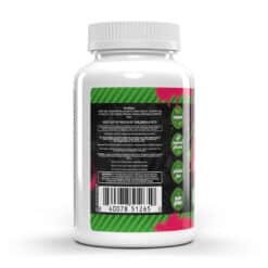 Hemp Bombs 450mg Mushrooms Gummies in Blackberry Lemonade flavor in 30-count bottle. Showing back of bottle with information.