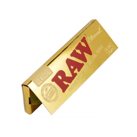 RAW CL Ethereal 1.25 inch rolling papers front view of each angled.