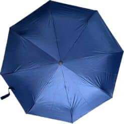 Polyester umbrella showing opened view from top, blue color.