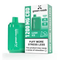 Green Roads Lush Ice 1200MG CBD Vape box and device.