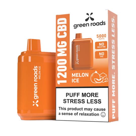 Green Roads Melon Ice 1200MG CBD Vape box and device.