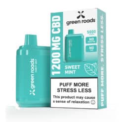 Green Roads Sweet Mint 1200MG CBD Vape box and device.