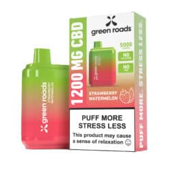 Green Roads Strawberry Watermelon 1200MG CBD Vape box and device.