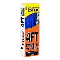 CBTEK Premium 4 foot Type C to Type C charging cable in solid blue color.