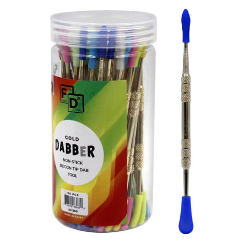 DABBER 5" GOLD COLORED SILICONE TIPS showing 50 count jar and 1 each