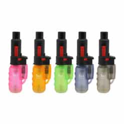 Dual 2 in 1 4.5" Torch & Flame Lighter shown in 5 translucent colors of each.