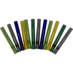 STRAIGHT Glass PIPES 3" Green, blue & yellow COLORS - 16 pipes shown.