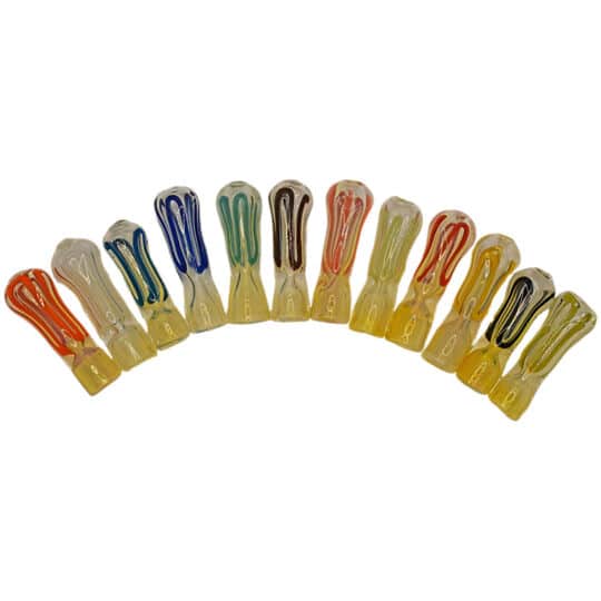 CHILLUM 2" STRAIGHT GLASS PIPES ASSORTED colors with stripe design.