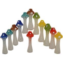 CHILLUM 3" DOUBLE FRIT MUSHROOM HEAD PIPES in an array of 12 solid color heads.