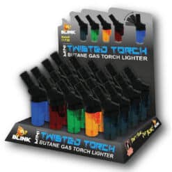 Display of BLINK 3" Twisted Torch Lighters. 20 count tray.