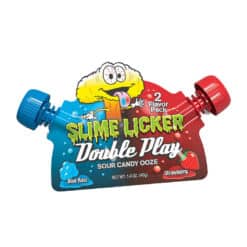 One pack of Toxic Waste Slime Licker Double Play candy. Each pack contains blue razz and strawberry flavors.