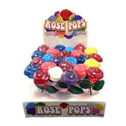 Top view of Rose Pop Sucker display with 7 flavors and colors of suckers.