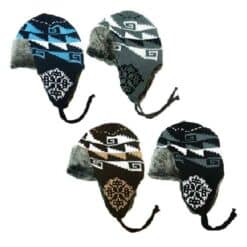 Aztec Trooper Hats with Plush Fur inside and ear flaps comes in 4 colors Blue, Gray, Brown & Black.