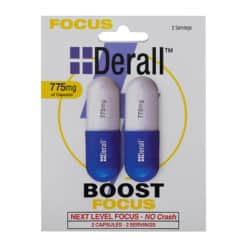 Derall Mood Boost 2 count capsules card shown closeup.