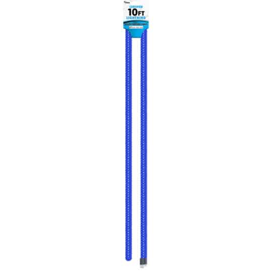 CBTEK iPhone MFI Certified 10ft Nylon Hanging Cable shown in royal blue color.