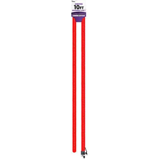 CBTEK 3 in 1 10ft Nylon Hanging Cable shown in red color.